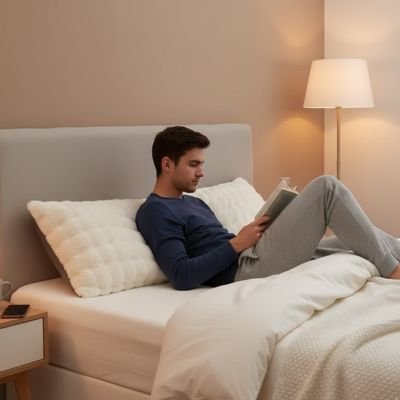 Taie d'oreiller double homme adossé genoux fléchis