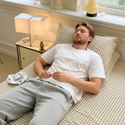 Taie d'oreiller café homme couché sur dos