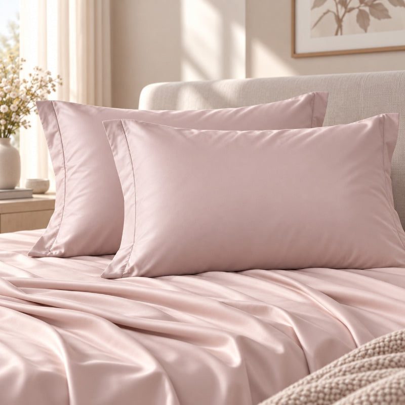 Taie d'oreiller coton égyptien rose poudré