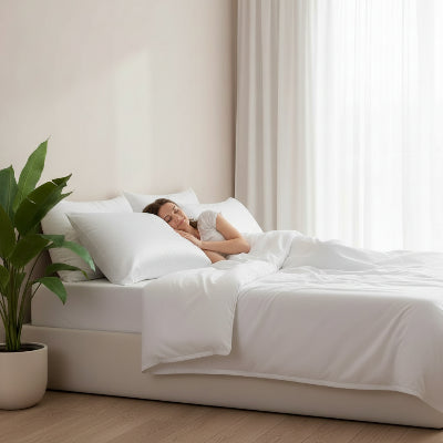 Taies d oreiller en satin blanc femme allongée assoupie