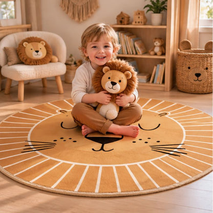 Tapis chambre bébé enfant assis avec peluche lion