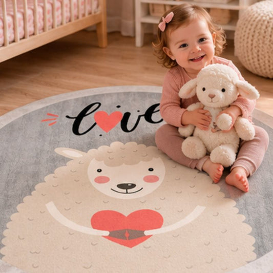 Tapis chambre bébé enfant assis avec peluche mouton