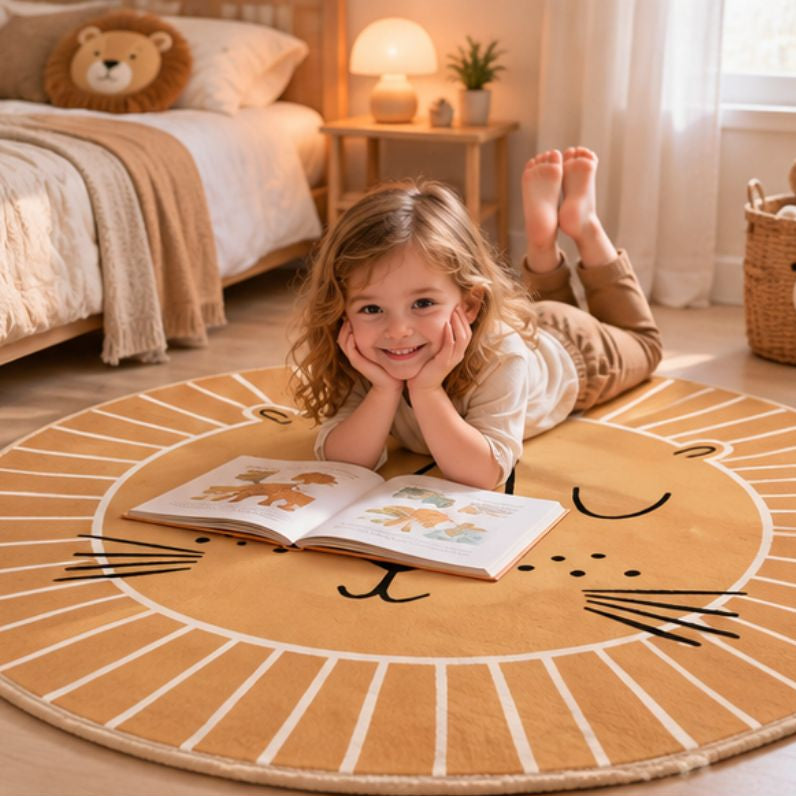 Tapis chambre bébé enfant souriante avec livre