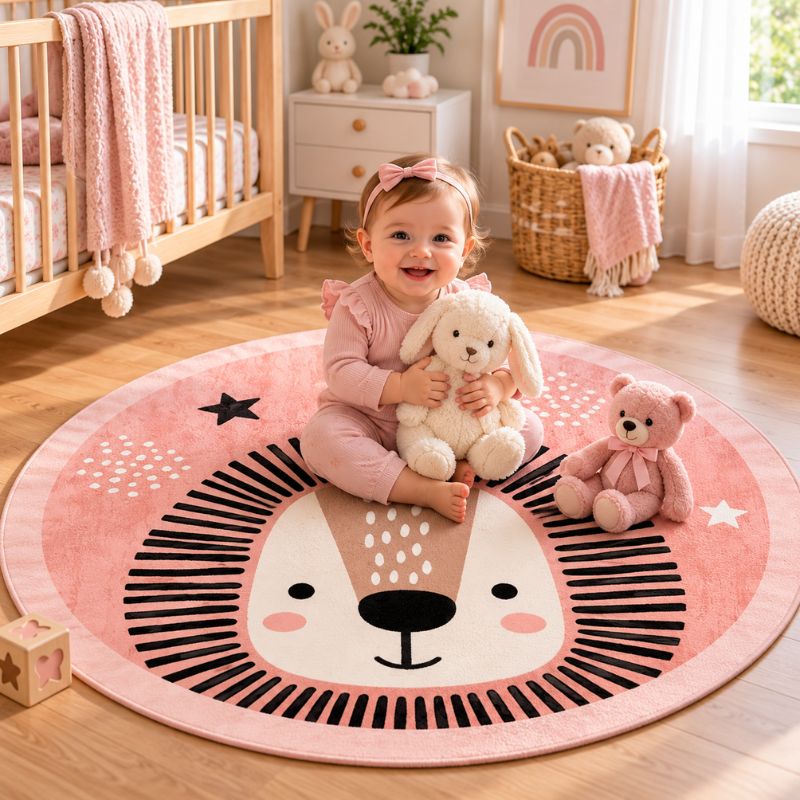Tapis chambre bébé joyeuse pouponne tenant peluche mouton