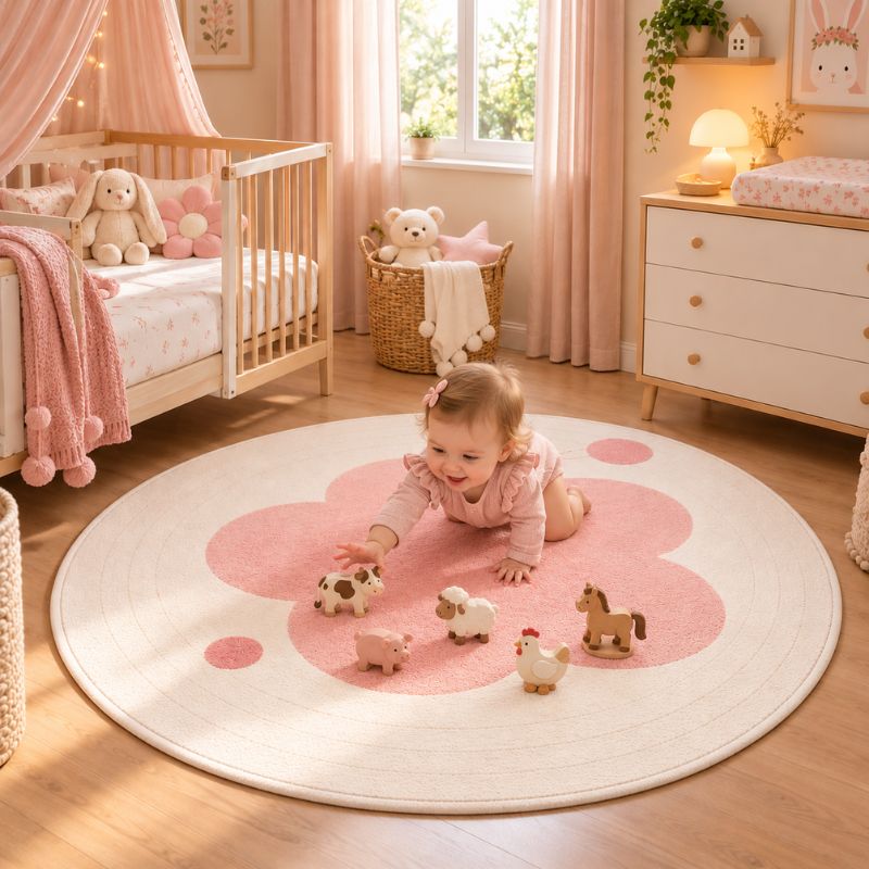 Tapis chambre fille bébé jouant sur tapis