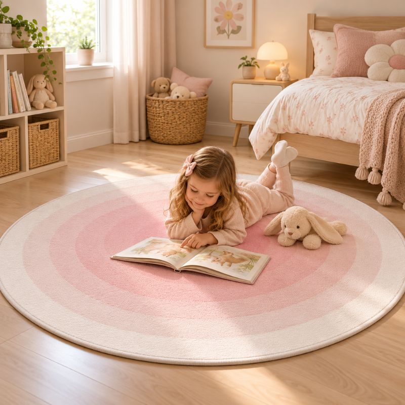 Tapis chambre fille fillette couchée sur tapis