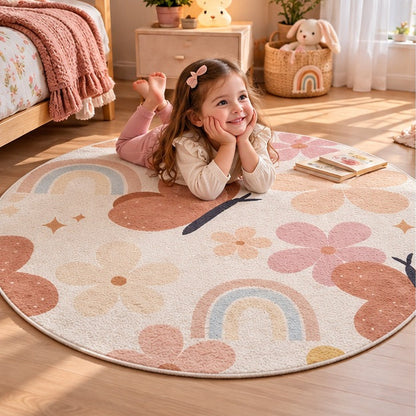 Tapis chambre fille fillette souriante allongée