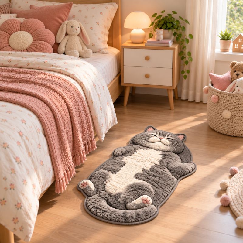 Tapis descente de lit chat chambre enfant