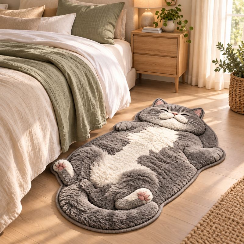 Tapis descente de lit chat gris douillet