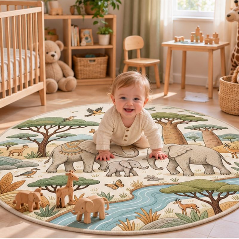 Tapis rond enfant bébé souriant sur tapis