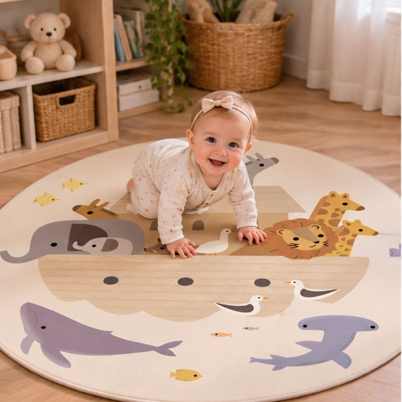 Tapis rond enfant L'Arche bébé souriante sur tapis