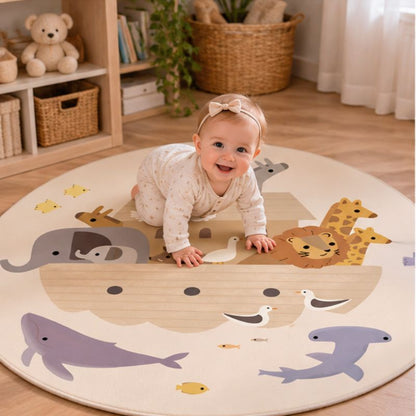 Tapis rond enfant L'Arche bébé souriante sur tapis