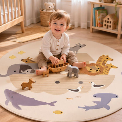Tapis rond enfant L'Arche enfant assis avec jouets