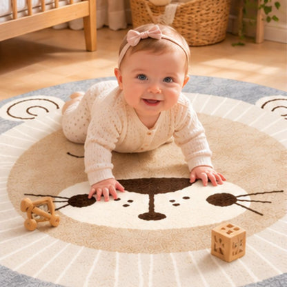 Tapis rond enfant lion bébé souriante sur tapis