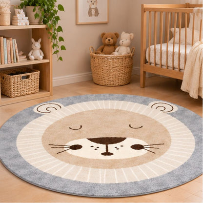 Tapis rond enfant tête de lion apaisée